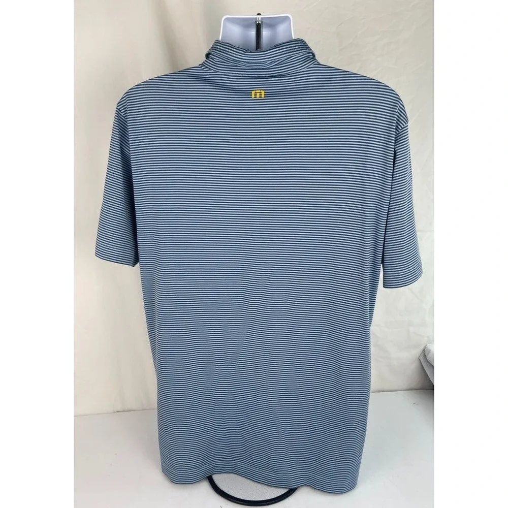 TRAVIS MATHEW POLO SHIRT MENS XL BLUE GREY STRIPED GOLF POLO SHORT SLEEVE CLUB